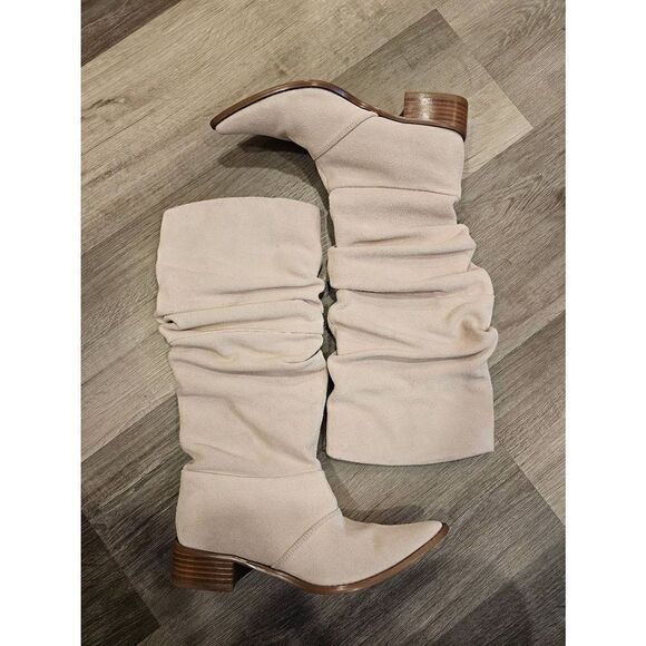 Chinese Laundry Suede Slouchy Western Boots size 5.5 blush cream colored - Picture 2 of 9